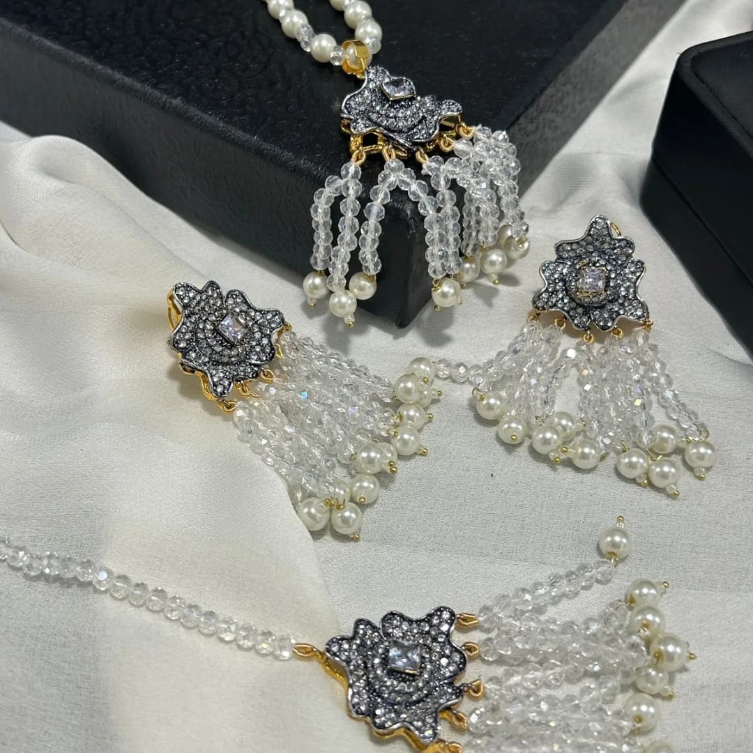 White Floral Crystal Set