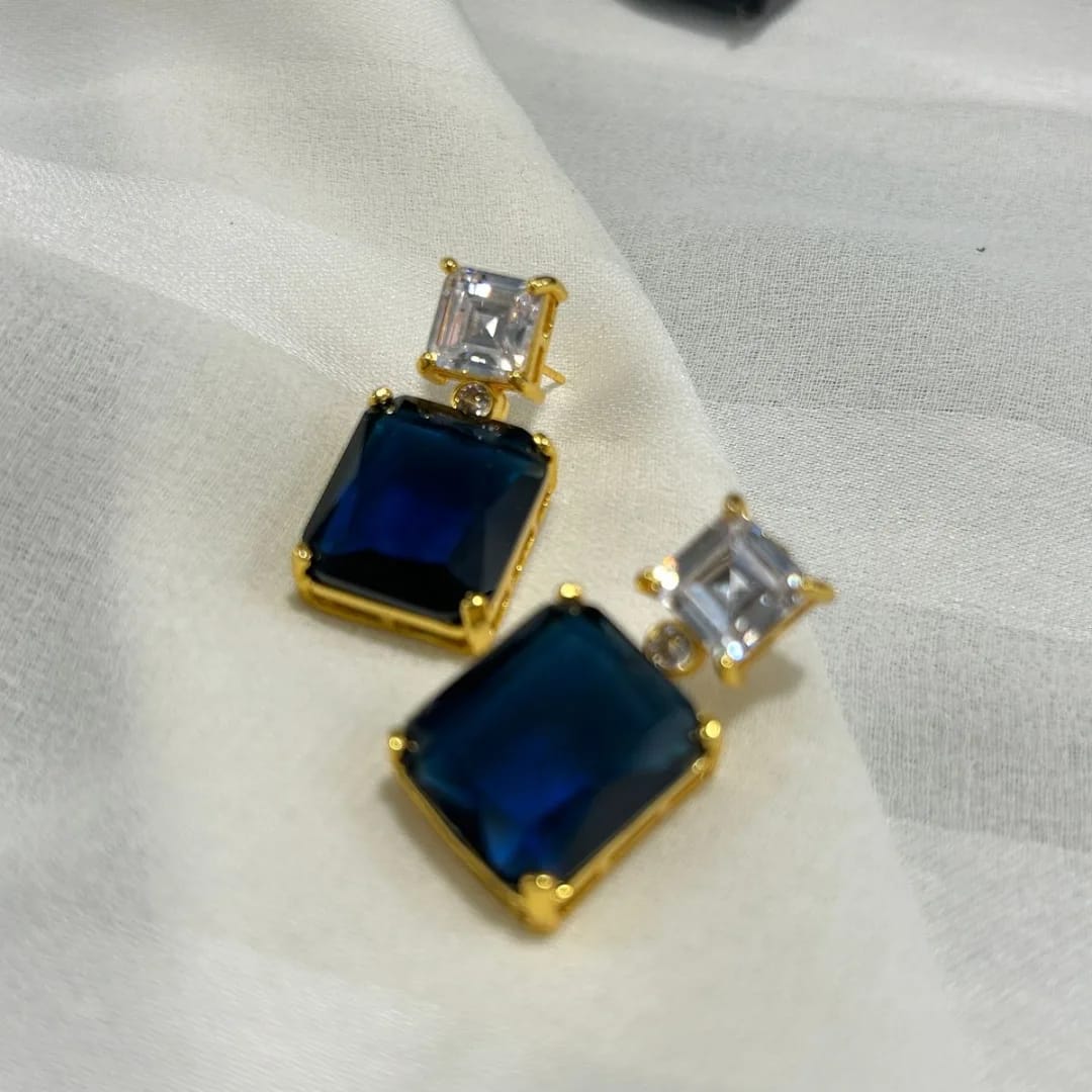 Blue Solitaire Drop Earrings